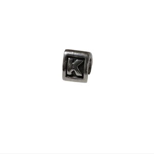 Pandora Charm block letter K antiqued Sterling Silver